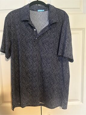 J. McLaughlin Navy Micro-Print Polo